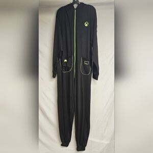 Xbox One Piece Union Suit  Black Grewn Plush Hooded Logo Spellout 2XL XXLARGE 2X